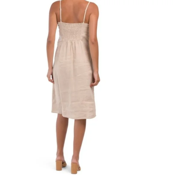 RACHEL ZOE Oxford Tan Linen Strappy Side Slit Midi Dress - Picture 2 of 12